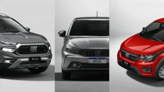 Modelos Fiat exibidos lado a lado, representando opções de veículos disponíveis na modalidade de venda direta.