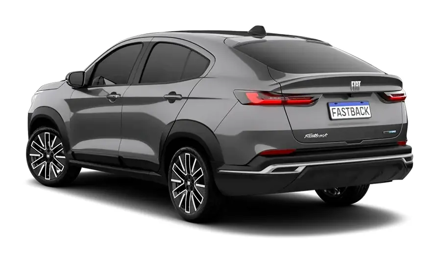 Fiat Fastback Hybrid preto em visão traseira.