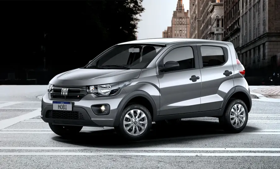 Fiat Mobi 1.0 cinza compacto urbano estacionado na cidade